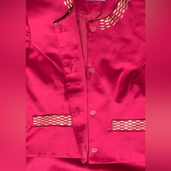 Vintage Red & Gold Formal Skirt Suit Set by Opalis - Picture 11 of 15